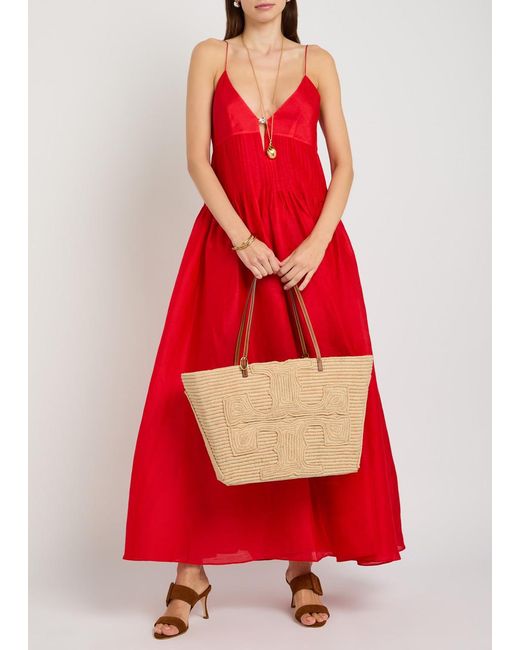 Tory Burch Natural Ella Large Logo-Embroidered Raffia Tote Bag