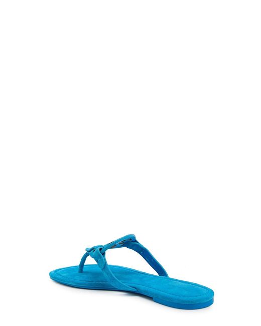 Tory Burch Blue Miller Logo Suede Thong Sandals