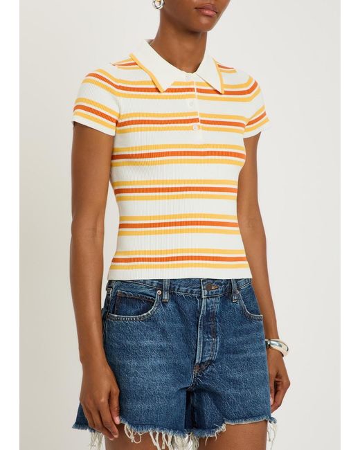 Jonathan Simkhai Yellow Luka Striped Cotton-Blend Polo Top