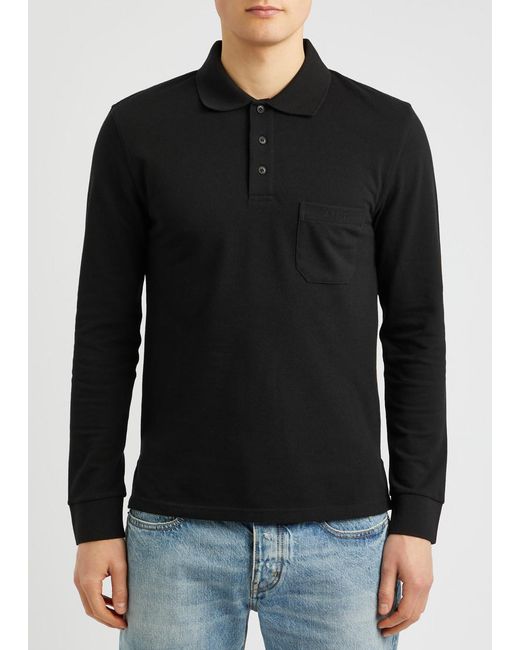 Saint Laurent Black Logo Piqué Cotton-blend Polo Shirt for men