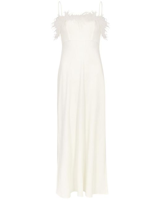 Rixo White Selene Feather-trimmed Midi Dress
