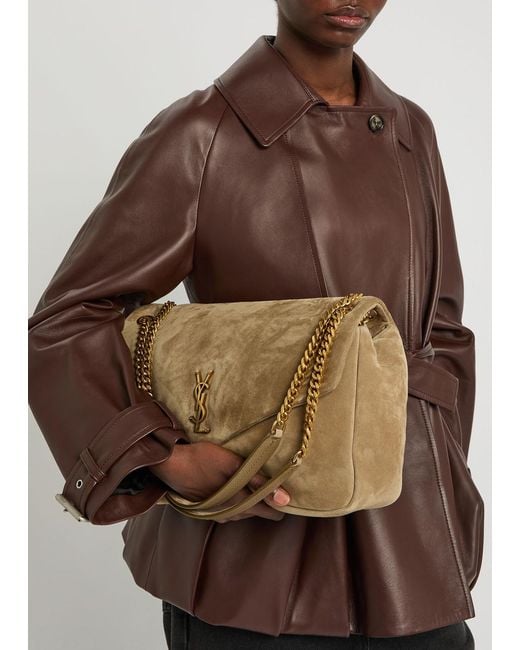 Saint Laurent Brown Calypso Large Padded Suede Shoulder Bag