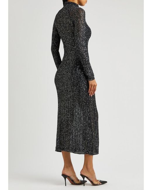 Alaïa Black Alaïa Sequin-embellished Knitted Midi Dress