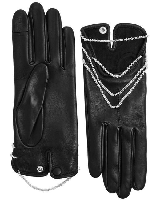 Agnelle Black Celeste Chain-Embellished Leather Gloves