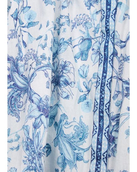 Alice + Olivia Blue April Floral-Print Cotton Blouse