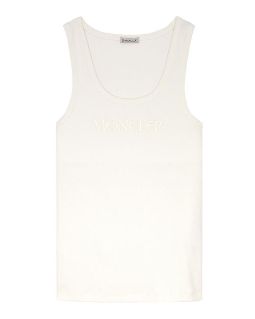 Moncler White Logo-Embroidered Stretch-Cotton Tank
