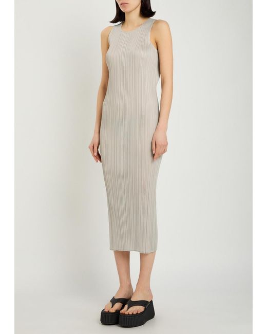 Pleats Please Issey Miyake White Pleated Woven Midi Dress