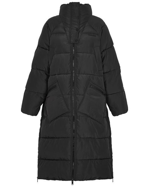 Ganni Black Quilted Shell Coat