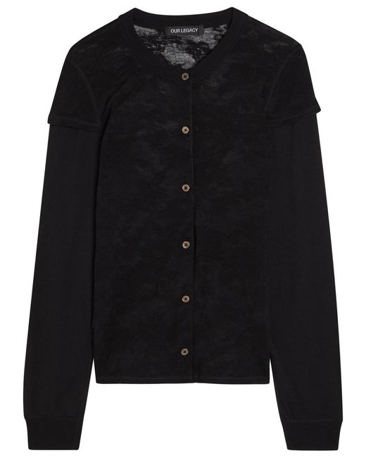 Our Legacy Black Heat Floral-Jacquard Merino Wool Top