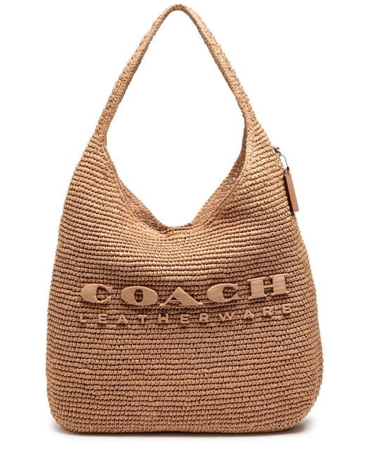 COACH Brown Brooklyn 39 Straw Shoulder Bag