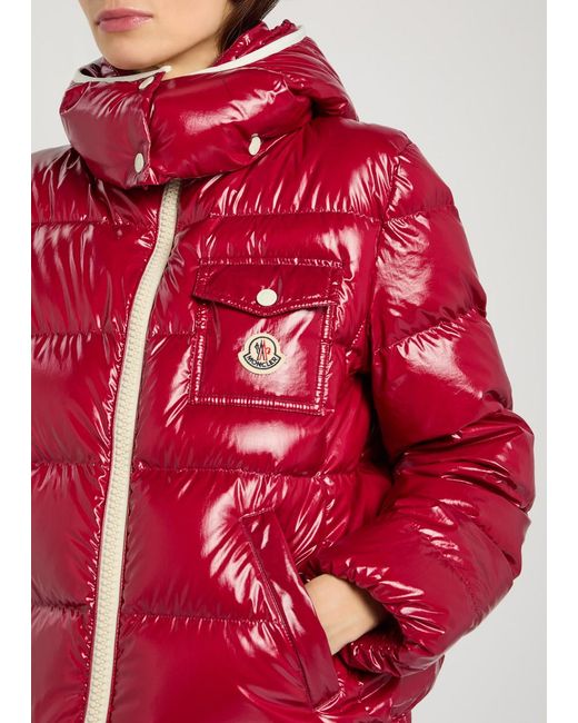 Moncler Red Andro Padded Hooded Glossed Shell Jacket
