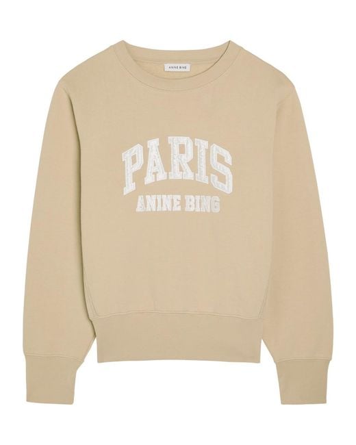 Anine Bing Natural Harry Shrunken Logo-Appliquéd Cotton Sweatshirt