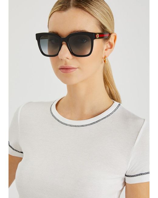 Gucci Black Striped Wayfarer-Style, Designer Sunglasses, Lenses
