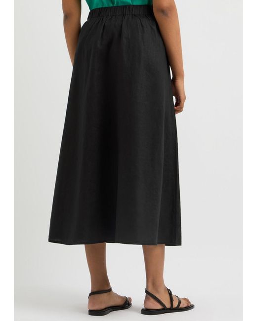 Eileen Fisher Black Linen Midi Skirt