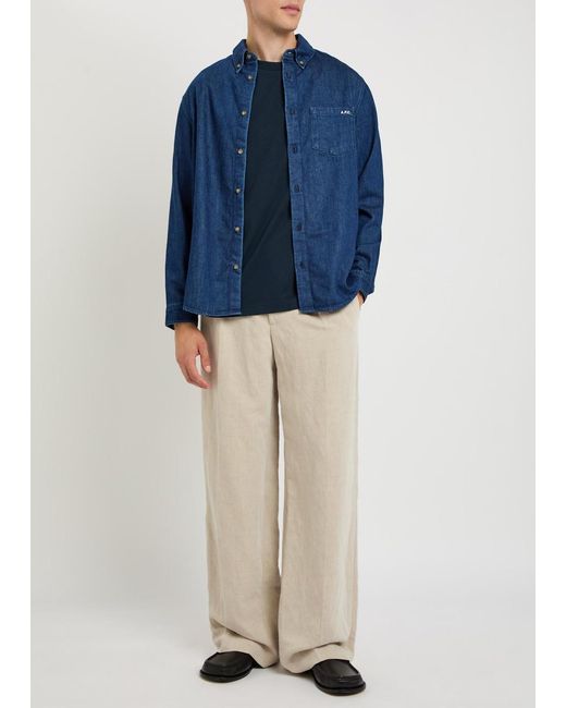 A.P.C. Blue New Greg Embroidered Denim Shirt for men