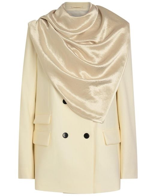 Maria McManus Natural Draped Double-Breasted Wool Blazer