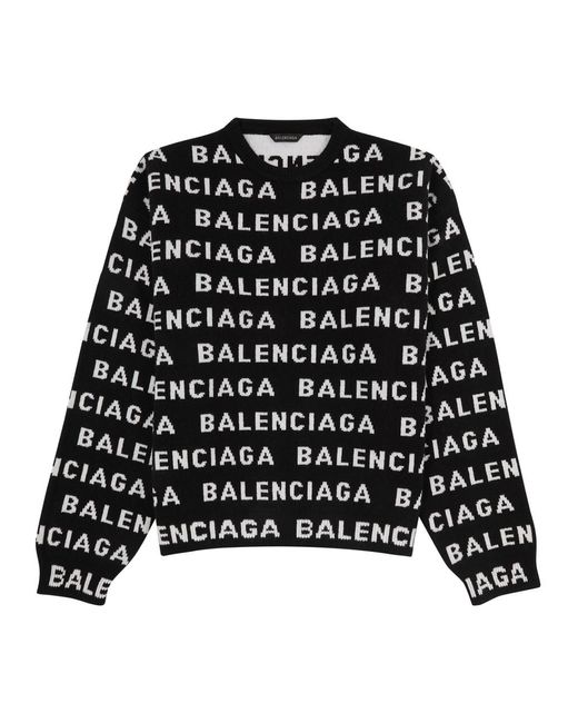 Balenciaga Black Logo-Intarsia Wool-Blend Jumper for men