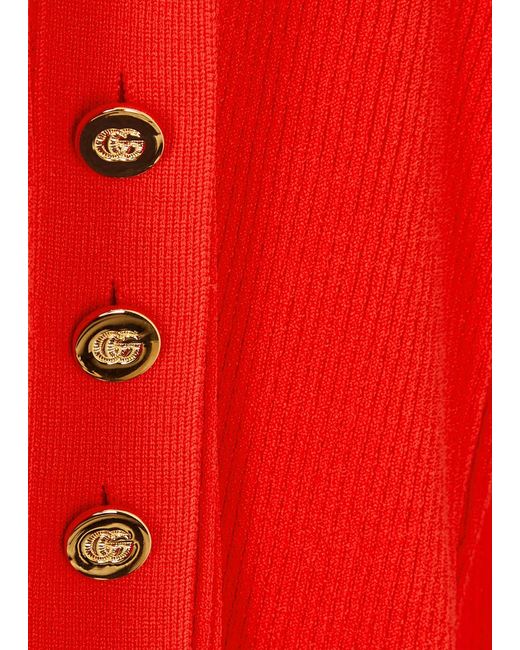 Gucci Red Ribbed-knit Polo Top