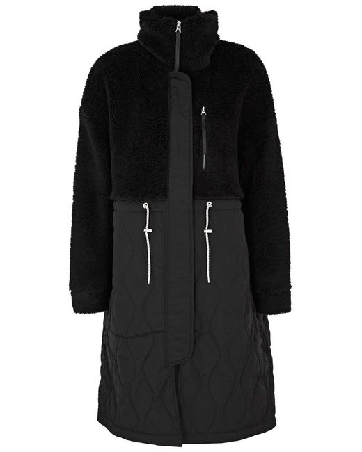 Varley Black Walsh Quilted Shell And Faux Shearling Coat