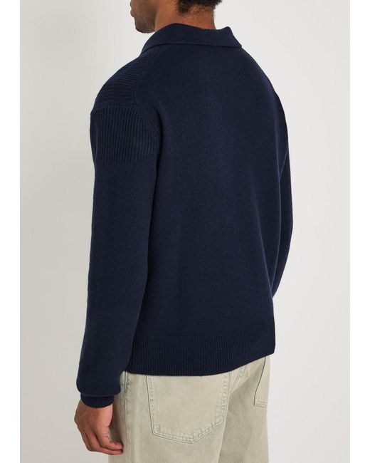 Vivienne Westwood Blue Logo-Embroidered Wool And Cashmere-Blend Polo Jumper for men