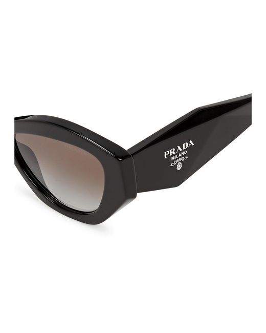 Prada Black Cat-Eye Sunglasses, Designer-Engraved Graduated Lenses, Designer-Stamped Arms, 100% Uv Protection