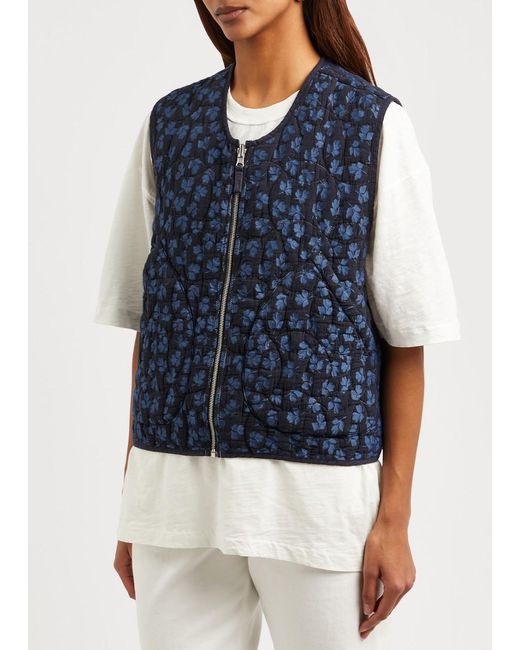YMC Blue Jackie Floral-print Quilted Gilet