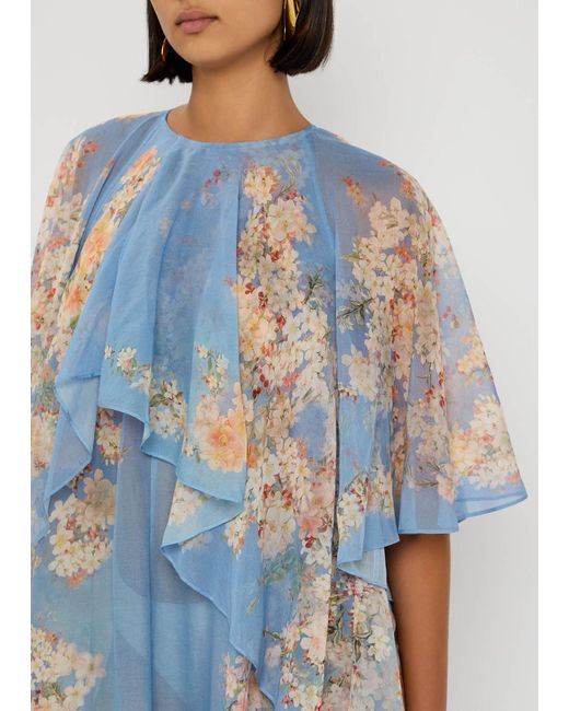 Zimmermann Blue Cascadian Floral-Print Chiffon Maxi Dress