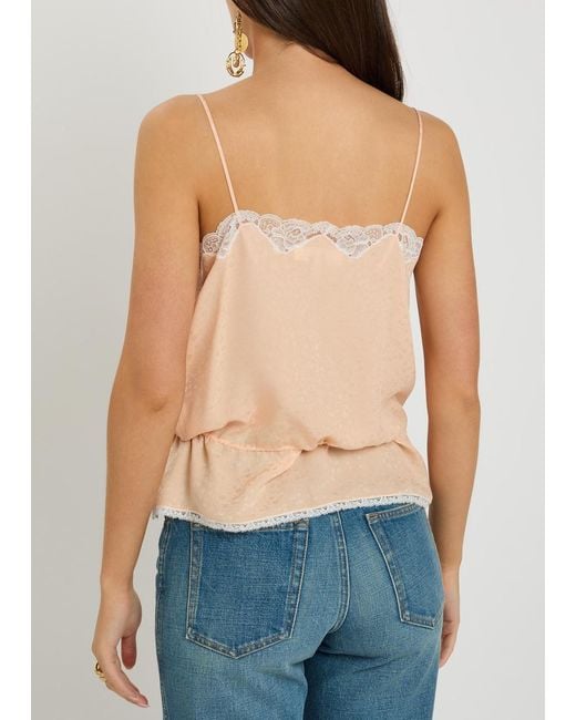 Chloé Natural Floral-Jacquard Lace-Trim Silk Top