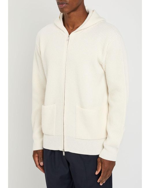 Lardini White Ribbed Hooded Wool And Cashmere-Blend Jumper for men