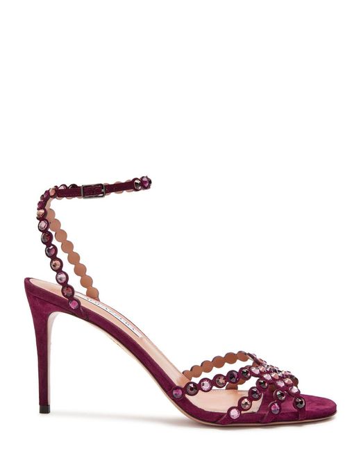 Aquazzura Women's Pink Tequila 85 Embellished Suede Sandals