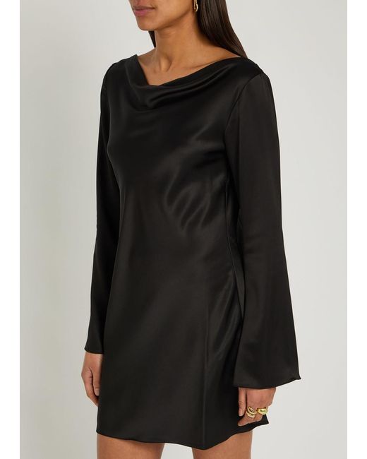 Reformation Black Pike Draped Satin Mini Dress