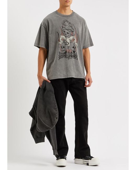 Acne Gray Printed Cotton T-shirt for men