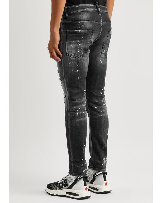 DSquared² Gray Skater Distressed Skinny Jeans for men