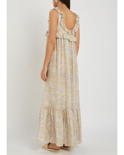Chloé Natural Floral-Print Frill Silk Maxi Dress