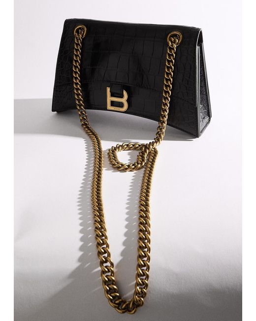 Balenciaga Black Crush Small Crocodile-effect Leather Shoulder Bag