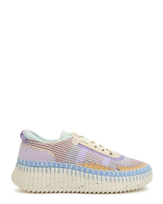 Chloé White Nama Panelled Knitted Sneakers