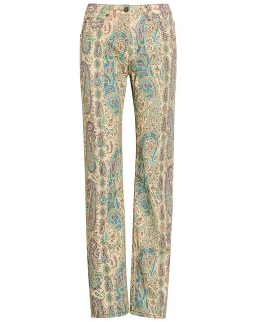 Etro Green Patterned Straight-Leg Jeans