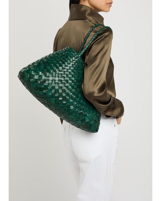 Dragon Diffusion Green Santa Croce Big Woven Leather Tote Bag