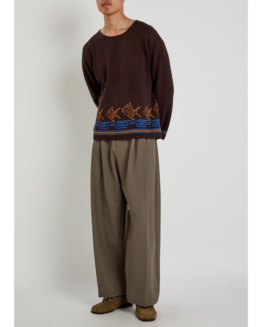 Bode Brown Fish School Intarsia Cotton Jumper for men