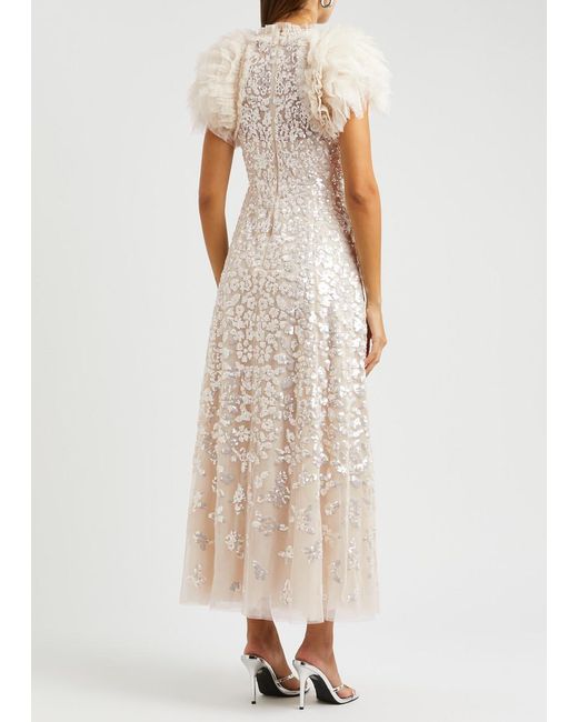 Needle & Thread White Rose Sequin-embellished Tulle Gown
