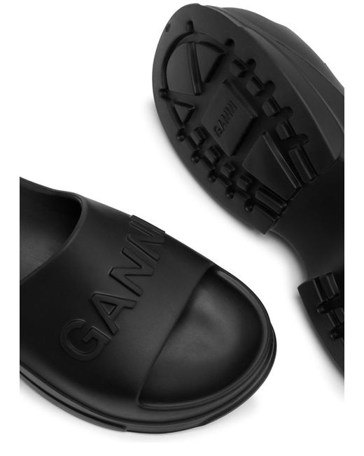 Ganni Black Logo-embossed Rubber Sliders