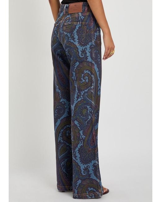 Etro Blue Paisley-Print Wide-Leg Jeans