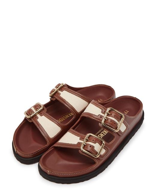 Birkenstock Brown Arizona Bold Canvas And Leather Sliders