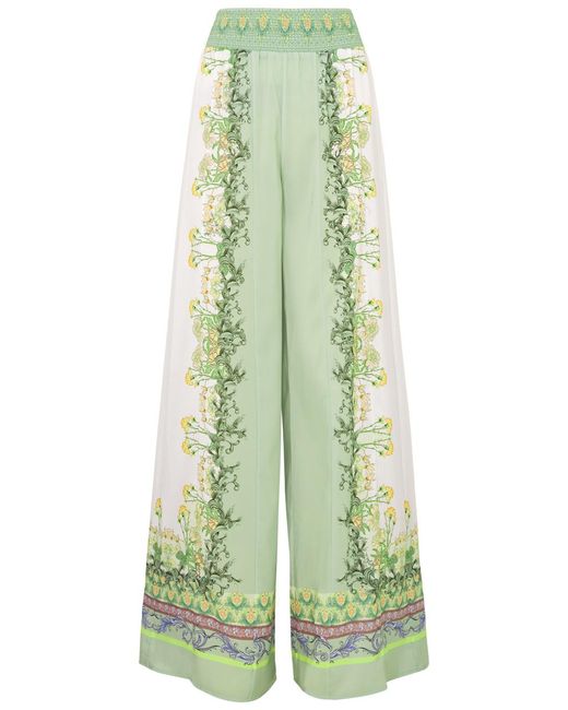 Alice + Olivia Green Alabama Floral-Print Chiffon Trousers