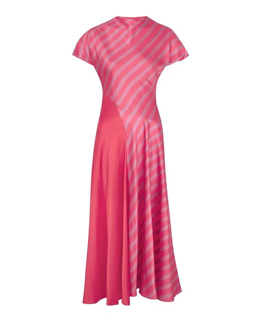 Roksanda Pink Adrianna Stripe-Panelled Silk-Satin Midi Dress