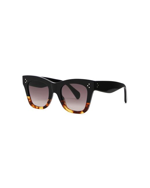 Céline Black Square-Frame Sunglasses Graduated Lenses, Tortoiseshell Frame Trim, 100% Uv Protection