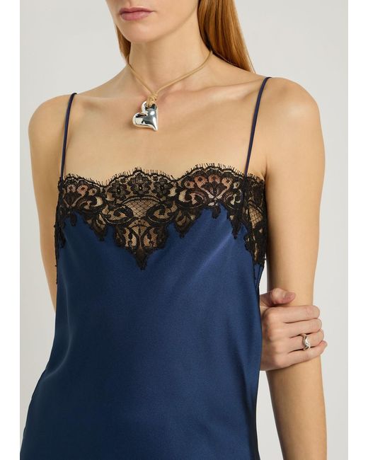 Stella McCartney Blue Iconic Lace-Trimmed Satin Top
