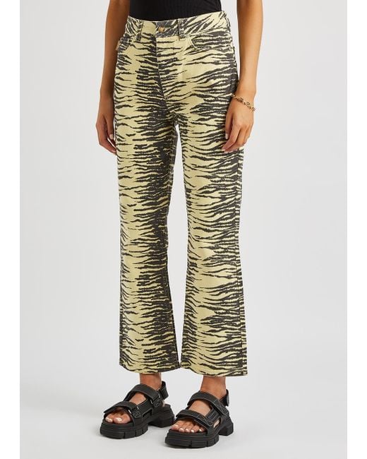 Ganni Zebra-print Straight-leg Jeans in Yellow | Lyst