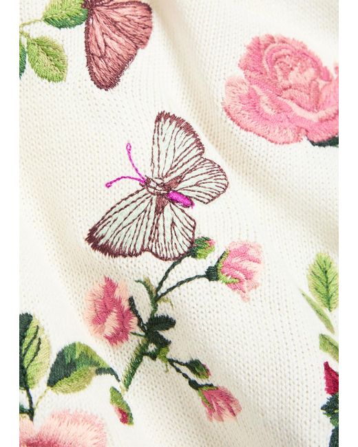 Alice + Olivia White Reva Floral-Embroidered Knit Top