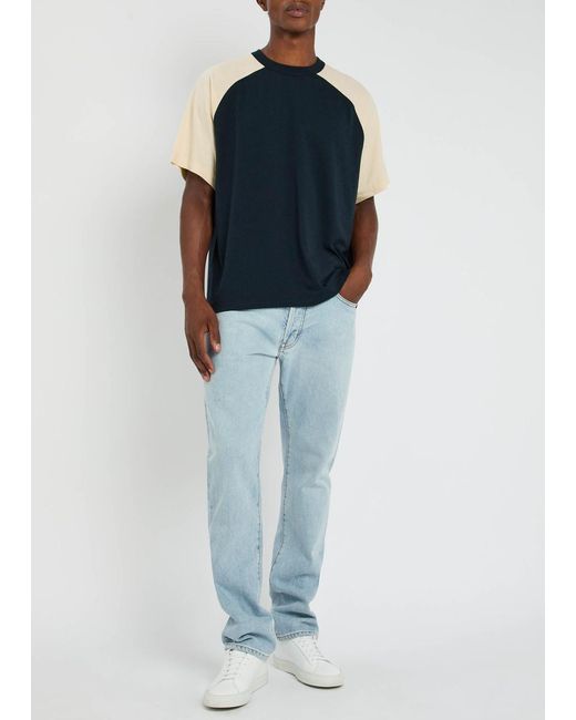 YMC Blue Colour-Block Woven T-Shirt for men